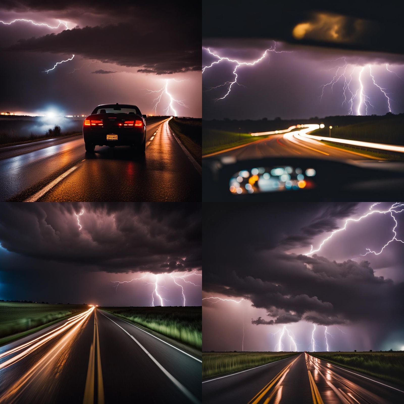 Driving Through a Turbulent Night Storm in the Rain