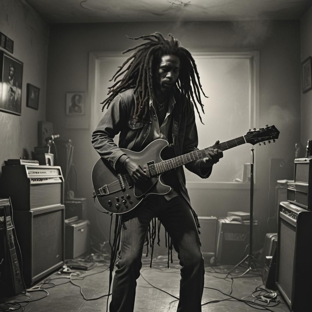 Moody Reggae Guitarist in Smokey Atmosphere