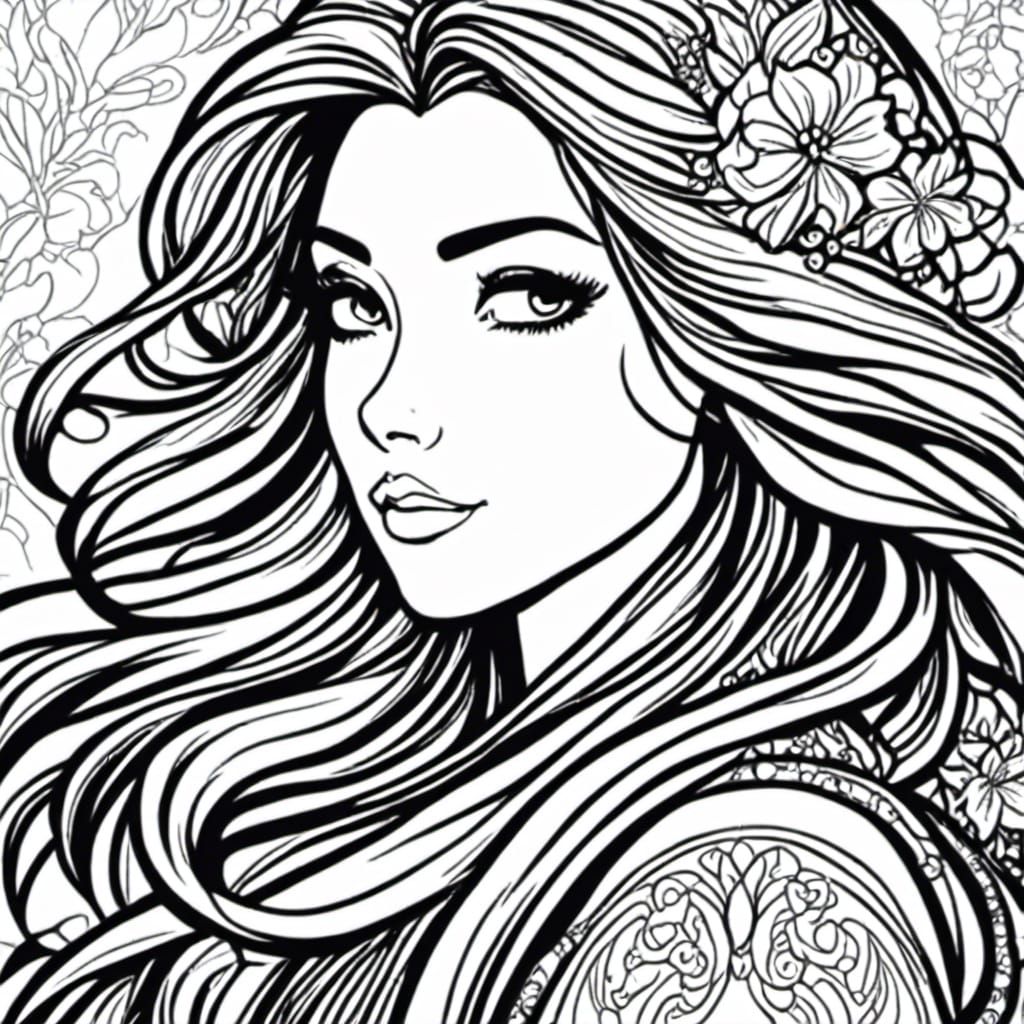 Vibrant Rapunzel Image in a Stylish Coloring Book Aesthetic