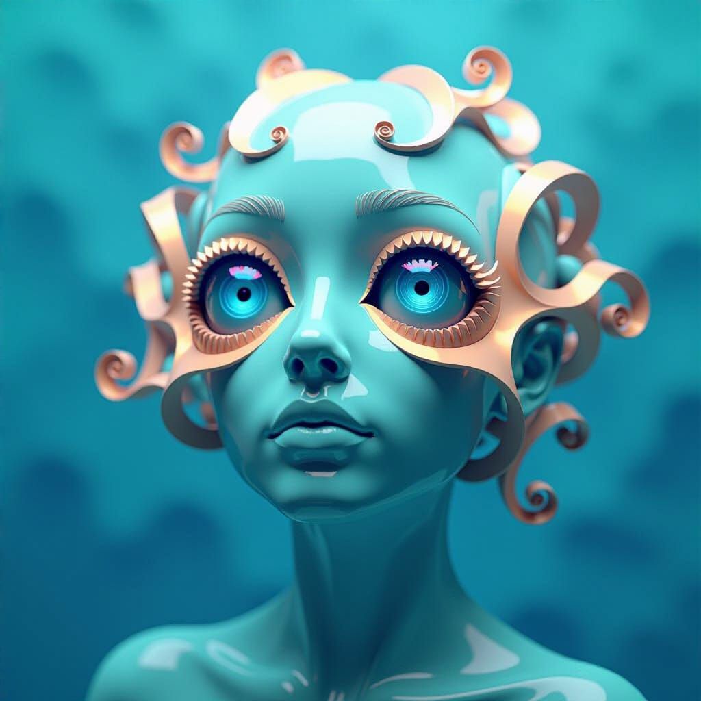 Anthropomorphic Entity from Cerulean Void in Digital Art Sty...