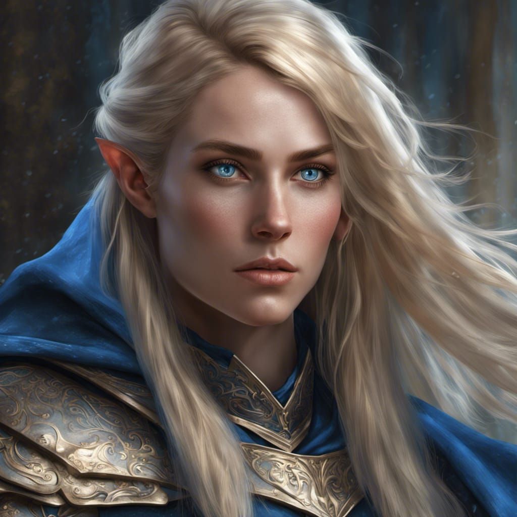 Ethereal Female Elf in Dark Fantasy Armor