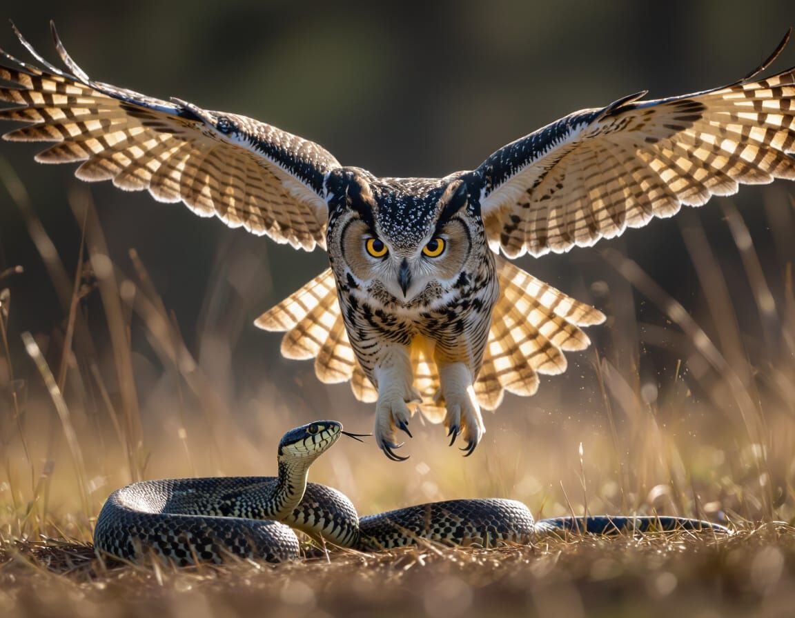 Owl Hunting Snake: Photorealistic Wildlife Capture