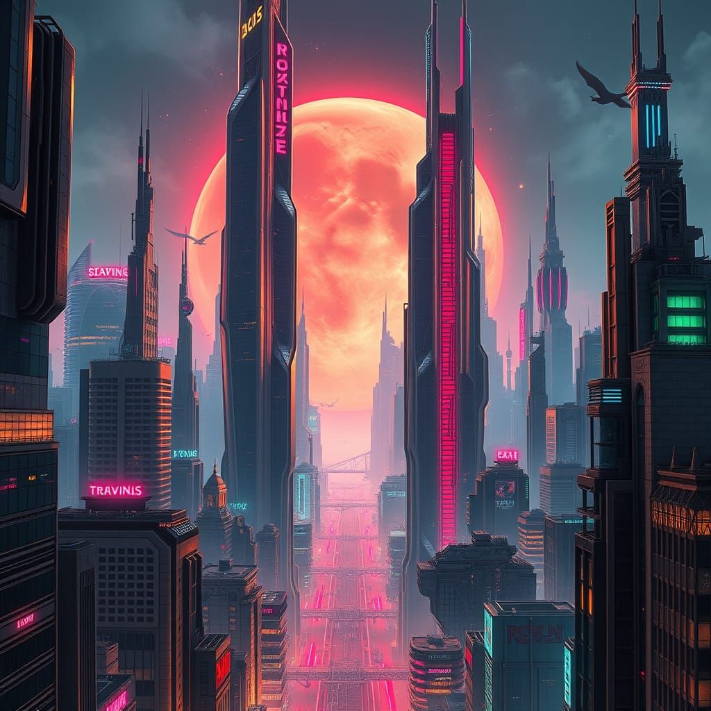 Dystopian Sci-Fi Cityscape in Metallic Textures