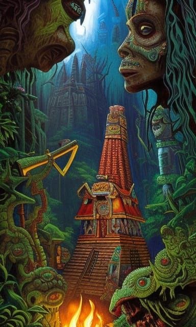 Mayan Priestess Preparing Sacrifice: Dark Academia Art