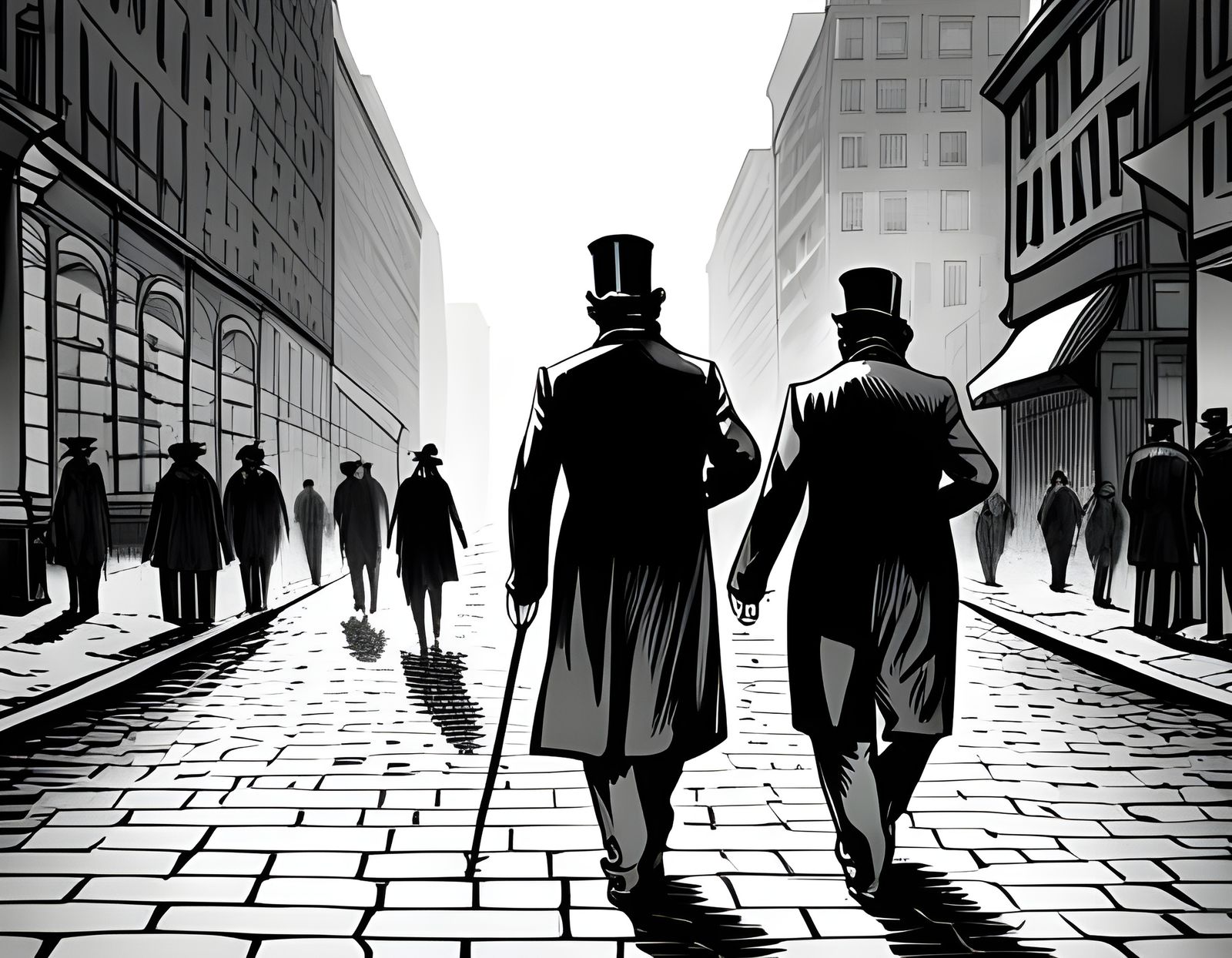 Victorian Gentlemen Stroll: Monochrome Engraving in Graphic ...