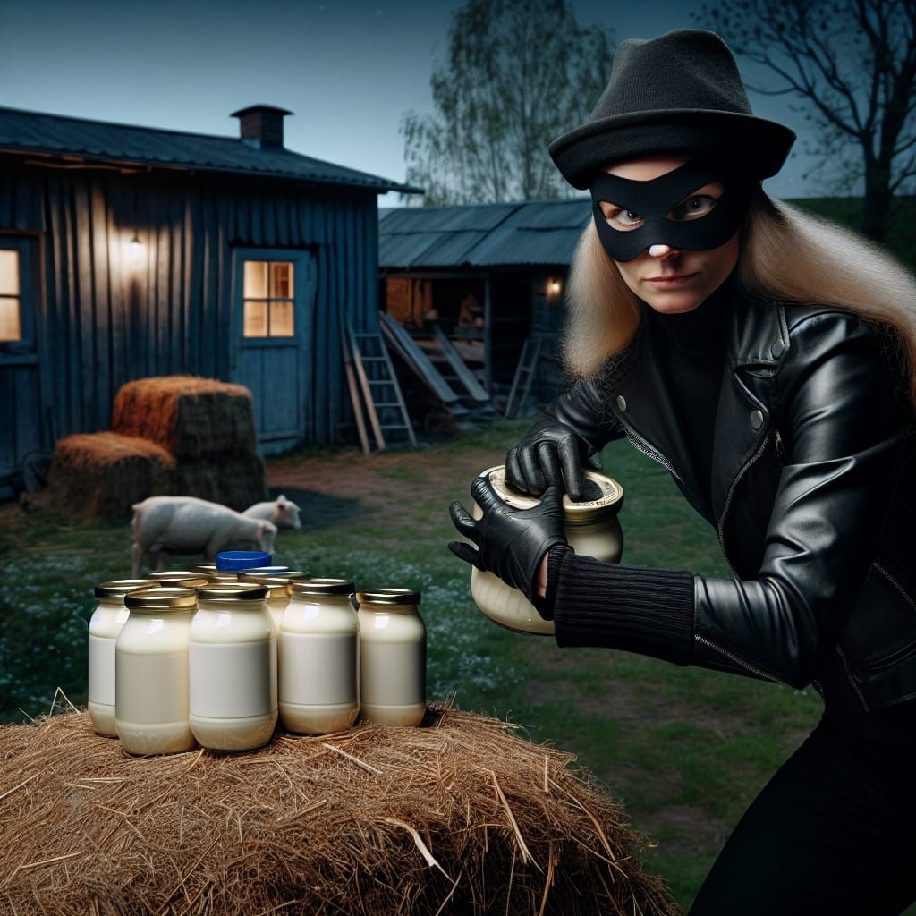 Stealthy Nighttime Mayonnaise Heist in a Rustic Farmsetting