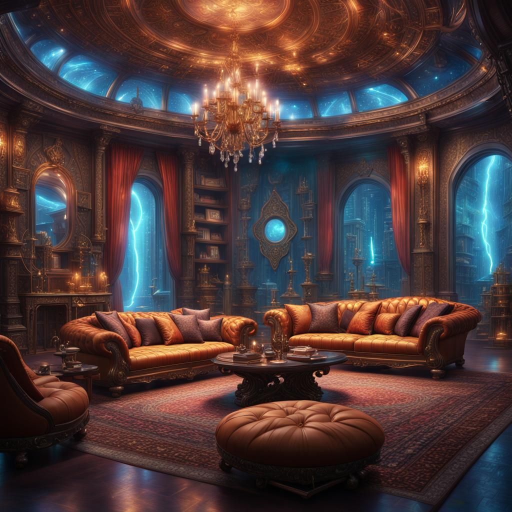 Luxurious Arcane Social Chamber with Futuristic Futurism