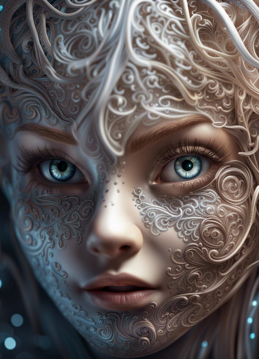 Detailed Photograph of a Young Girl with Glowing Eyes