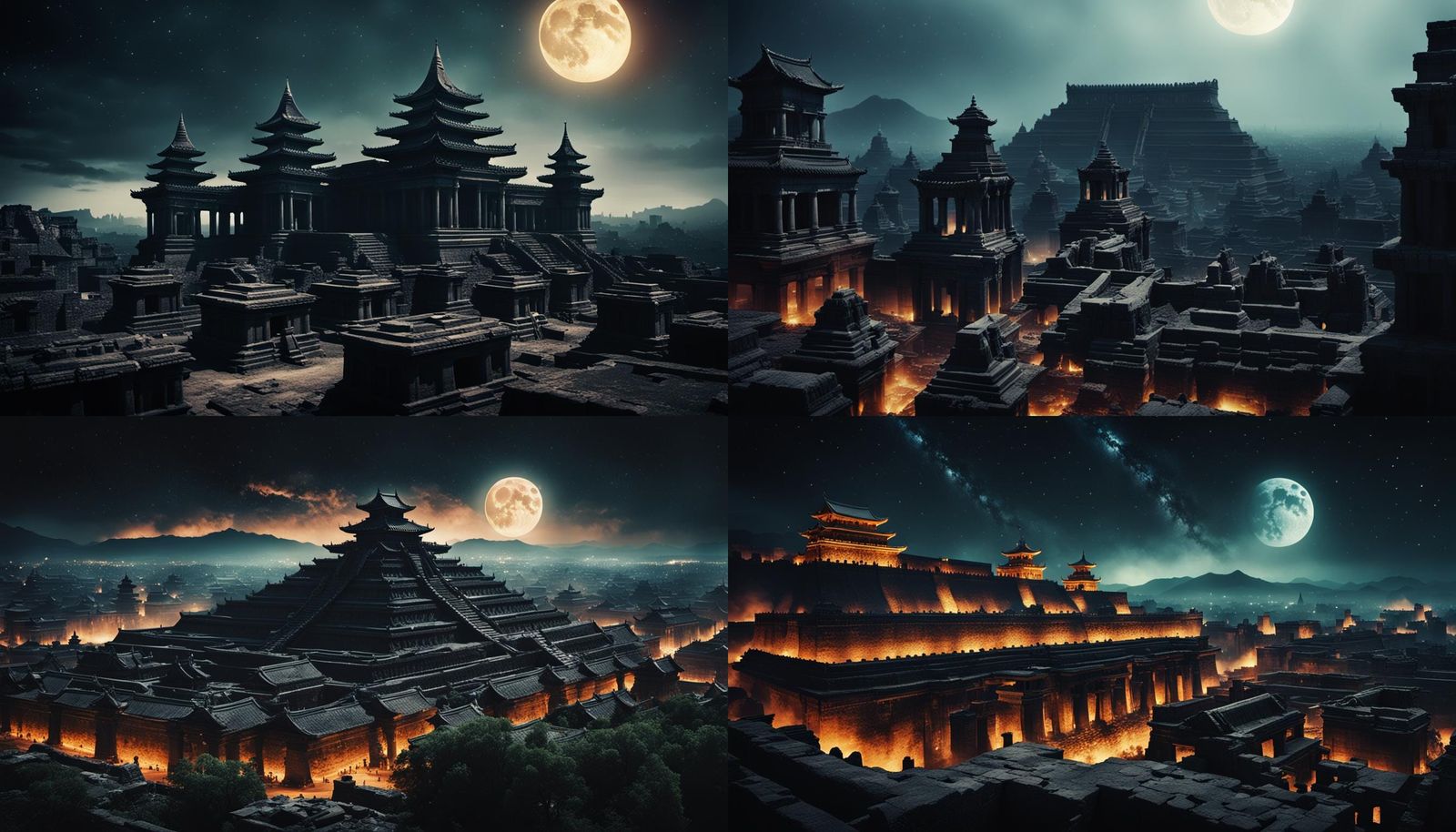Epic Cinematic Film Still of Ancient City Under Starry Night...