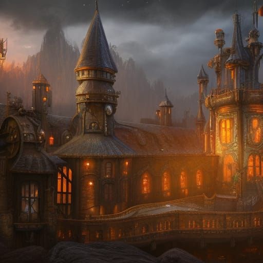 Steam punk fantasy castle