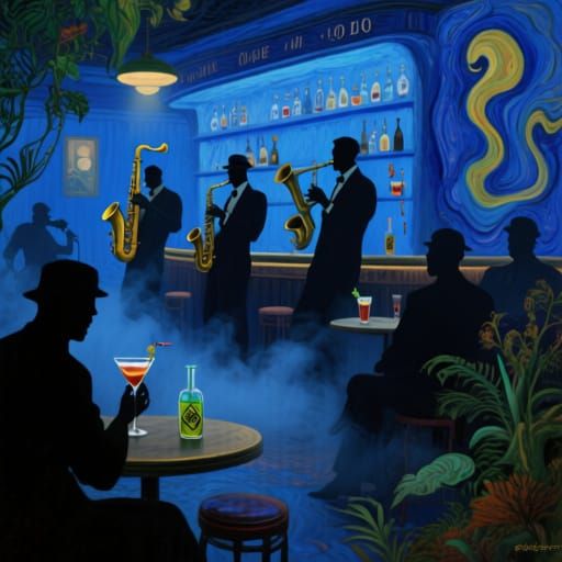 Van Gogh Style 1920s Blue Speakeasy Painting