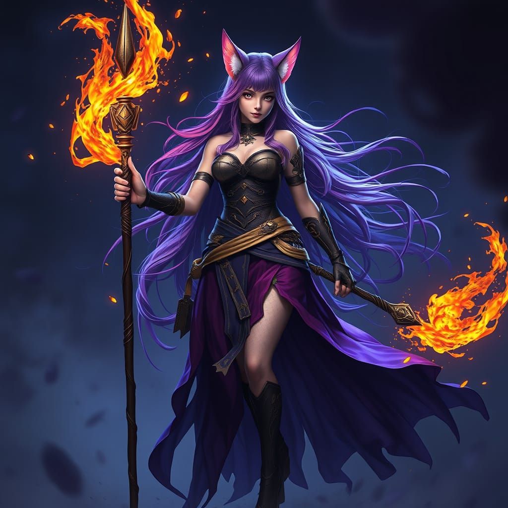 Dark Fantasy Cat Mage in Elegant Skirt