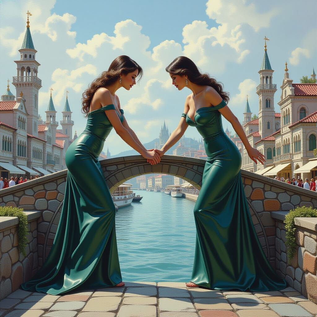 Fantasy City Harbor Bridge Formed by Statues