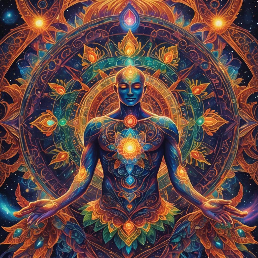 Ethereal Cosmic Form Shines with Iridescent Aura