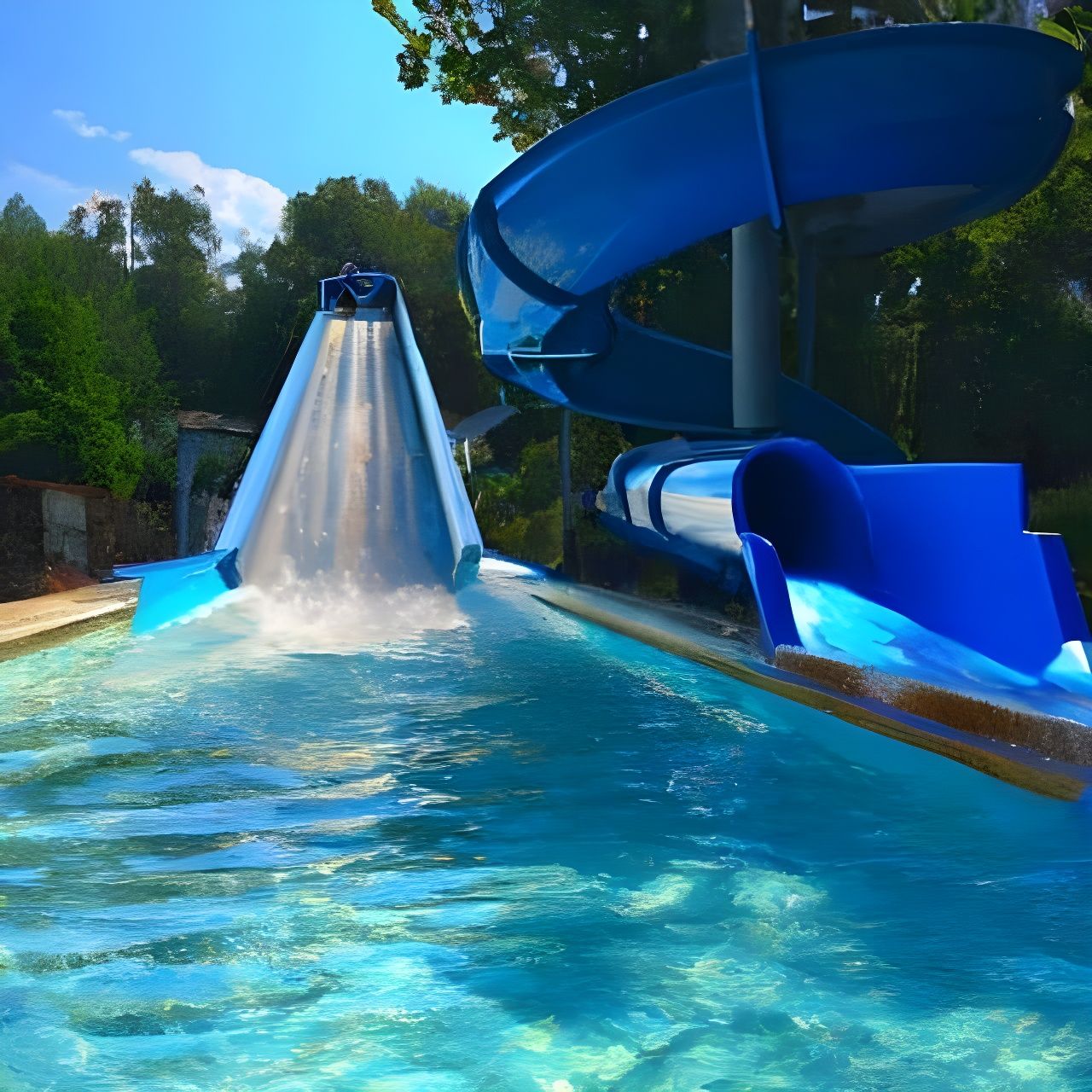 Waterslide Fun: Splashes and Sunlight at the Pool