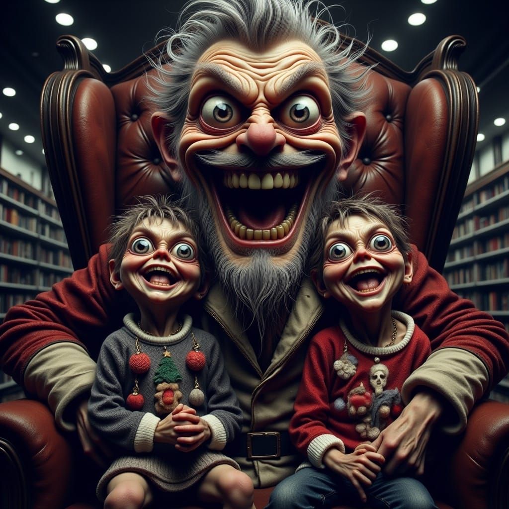 Deranged Santa Claus with Terrified Children, in Haunting, C...