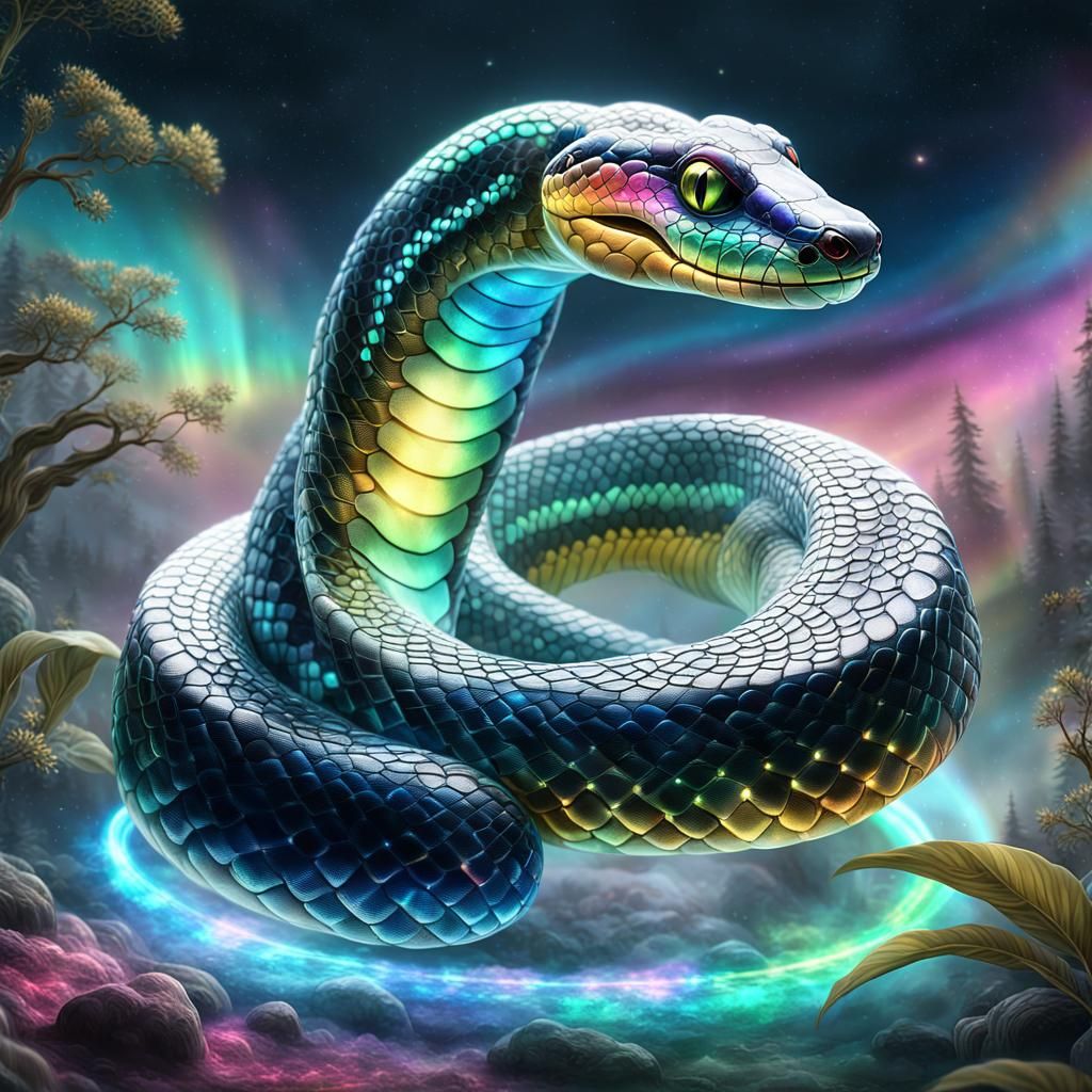 Magical Cosmic Anaconda in Whimsical 8K Holographic Art