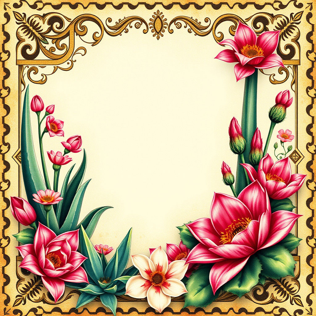 Vintage Mexican Stamp Embellished with Lush Desert Fantasy