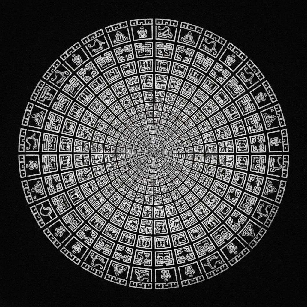 Inca Symbol Spiral in Dark Grainy Black and White