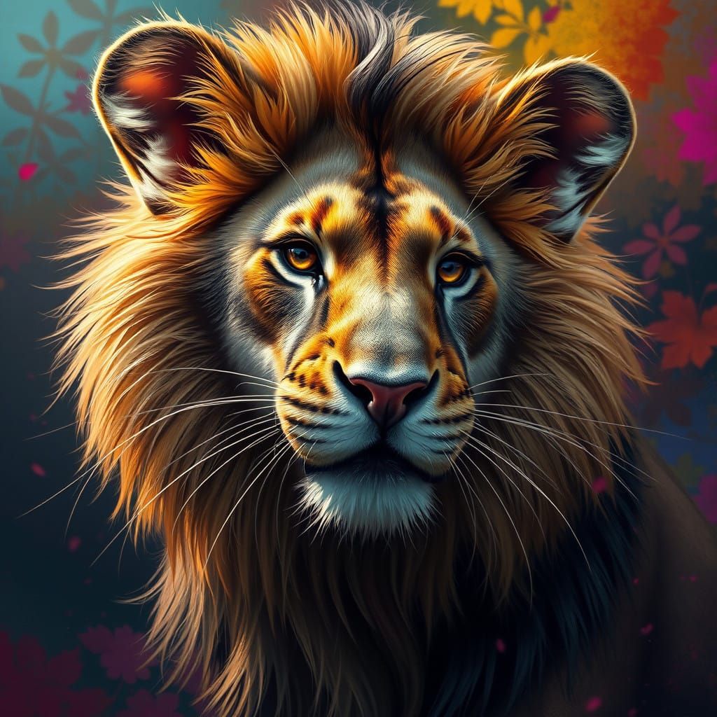 Hyperrealistic Lion Mouse in Vibrant, Detailed Splash Art