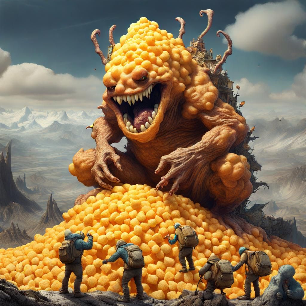 Glowing Cheese Beast Devours Puffs on Majestic Cheese Peak