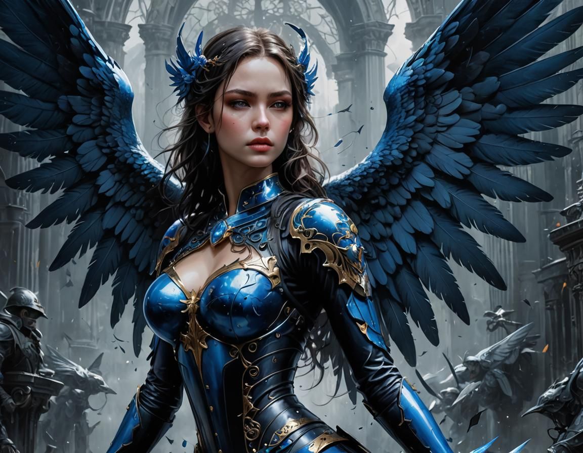 Ethereal Blue Angel in Gothic Style