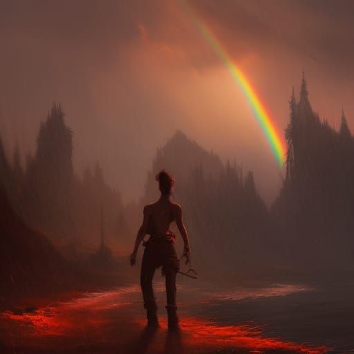 Surreal Dark Fantasy Portrait of Ashnikko with Double Rainbo...