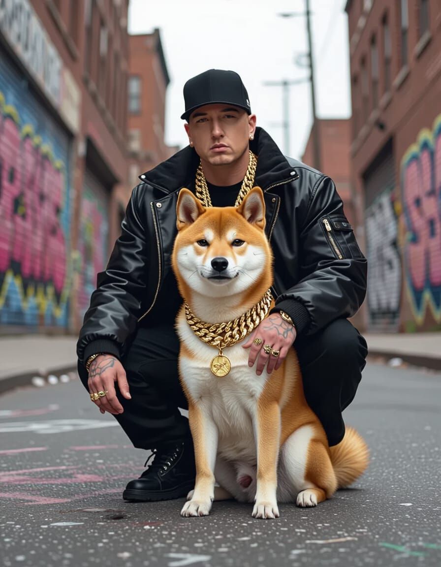 Eminem as Shiba Inu Doge on Detroit Street