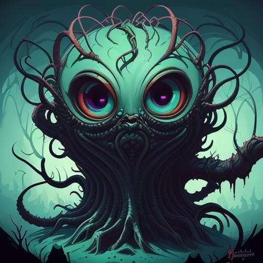 Intriguing Cosmic Being Revealed in Dark, Surreal Style