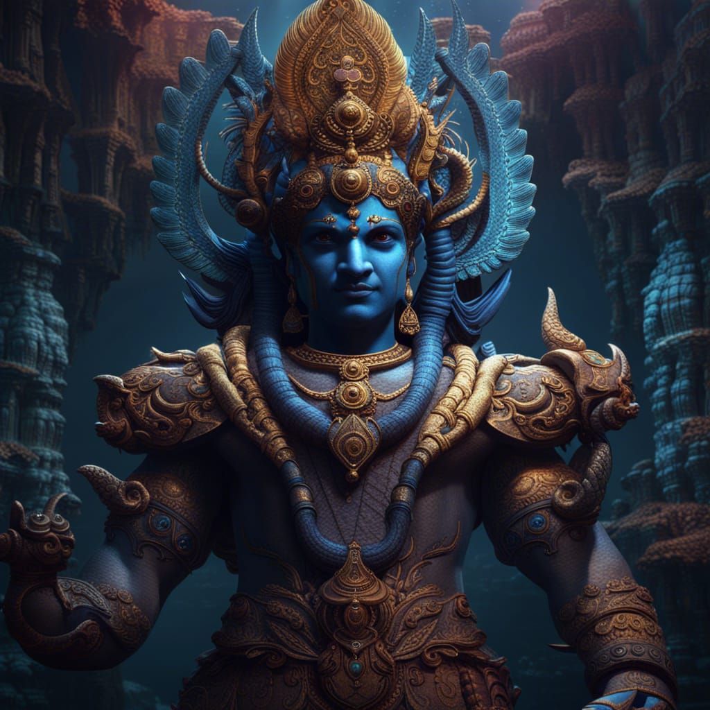Epic Vishnu in Vibrant Dreamlike Fantasy Landscape