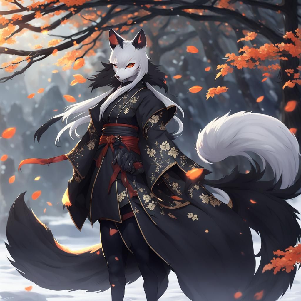 Breathtaking Black Kitsune Concept Art in 8K Resolution