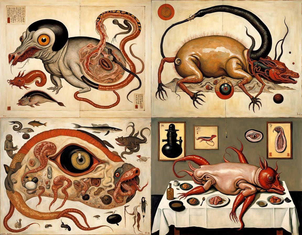 Surreal Mythical Creatures in Egon Schiele Style