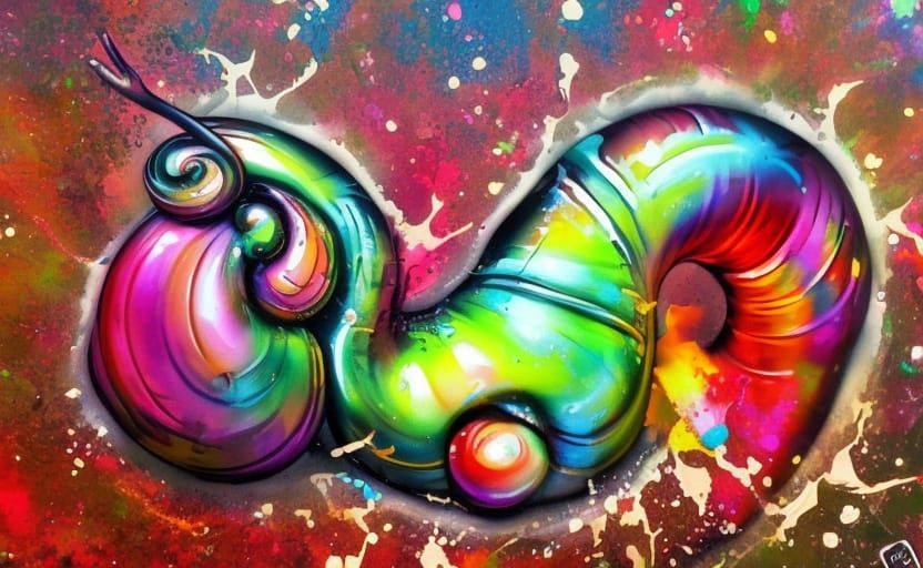 Vibrant Urban Snail Mural in High Contrast Colors