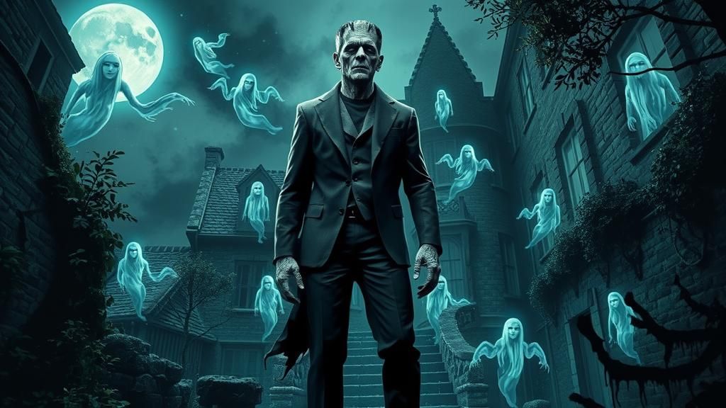 Haunted House Eerie Gothic Atmosphere with Frankenstein's Mo...
