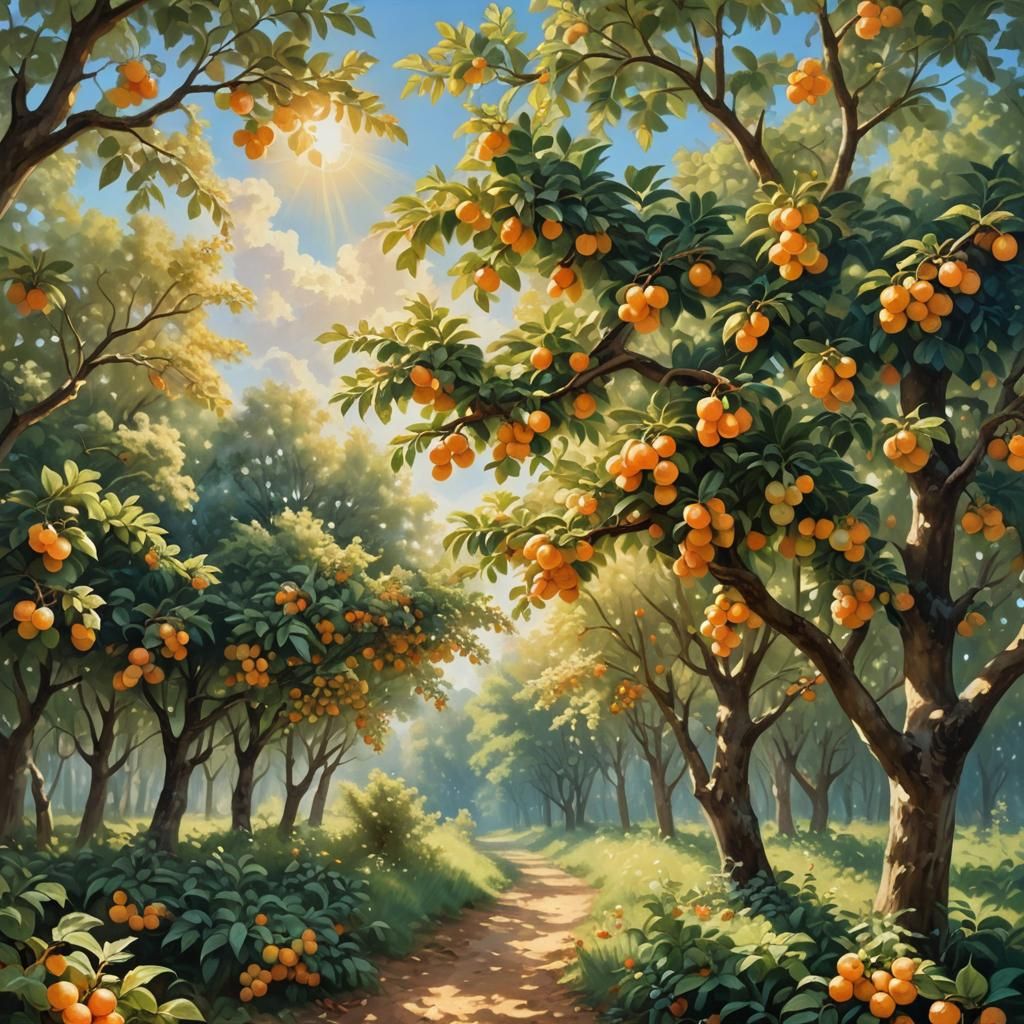 Serene Fruit Tree Forest Under Soft Focus Holy Light