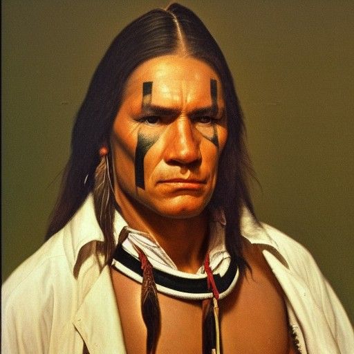 Baroque Native American Warrior in Rich, Dark Renaissance Po...