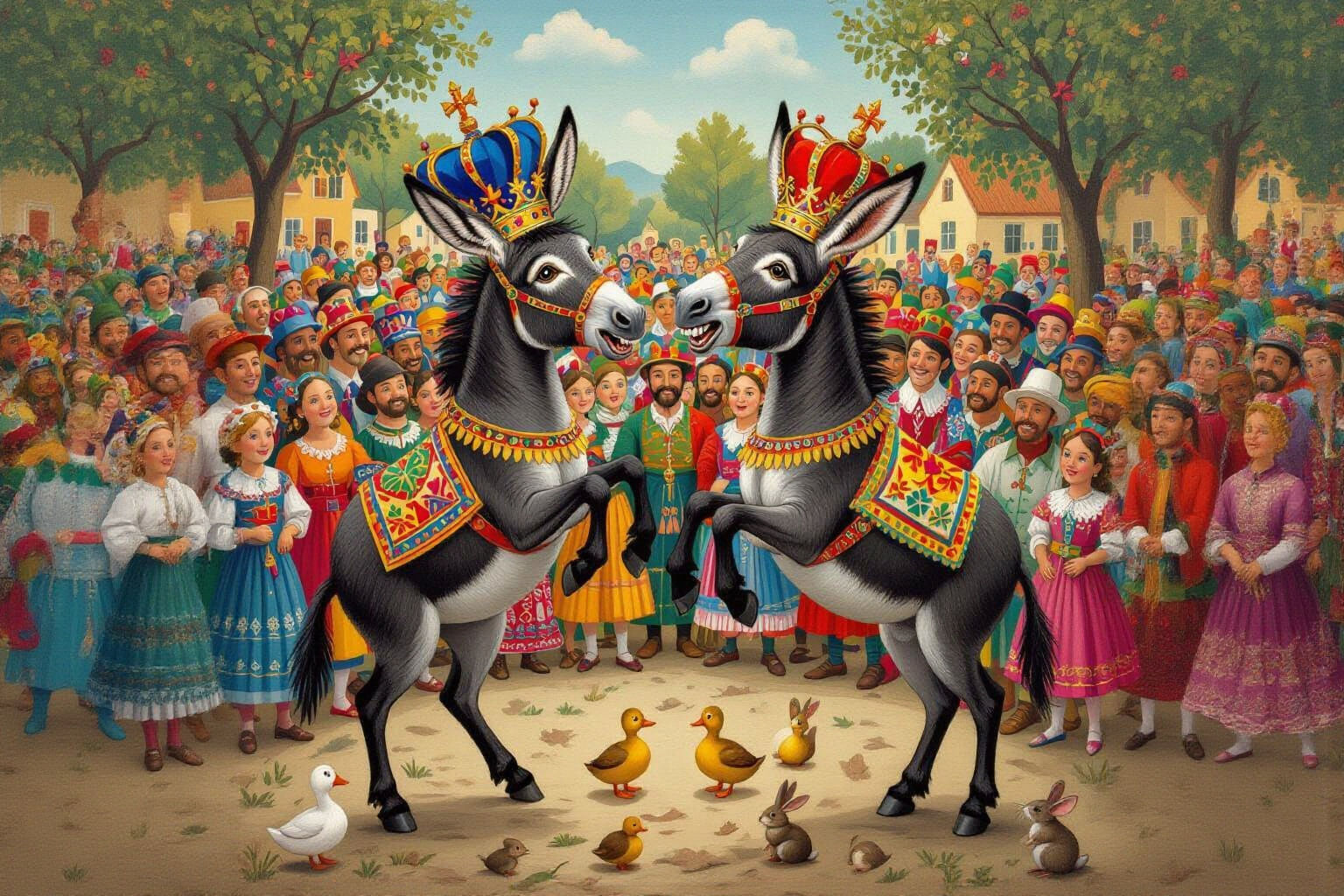 Donkey Fight in Arabian Souk: A Whimsical Scene