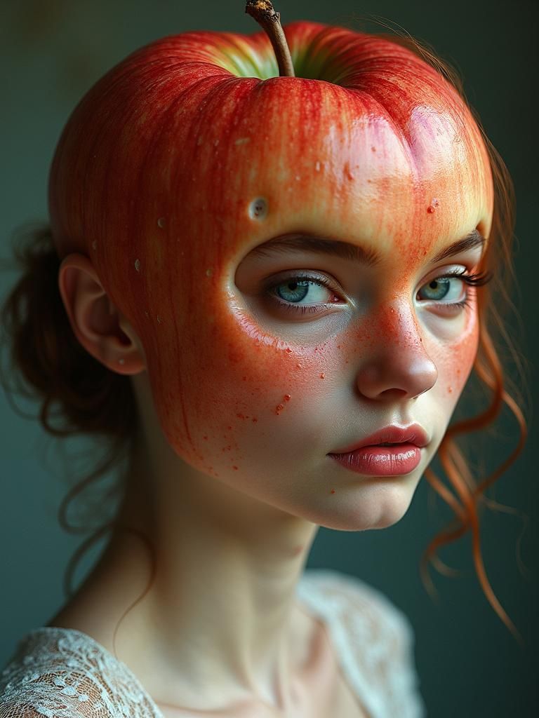 Surreal Apple Portrait in Macabre Impressionist Style