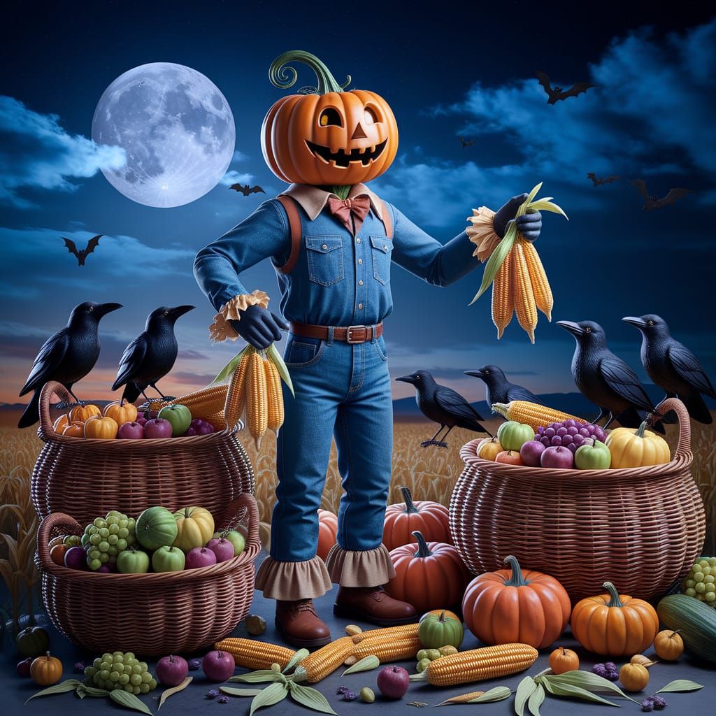 Whimsical Scarecrow Shares Harvest With Crows
