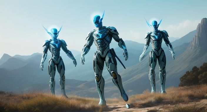 Peaceful Futuristic Beings Approach a Serene Western Town