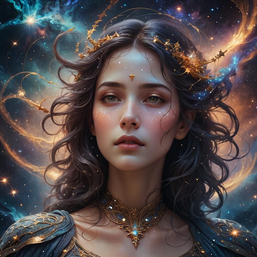 Surreal Cosmic Goddess Slumbers Among Starlight