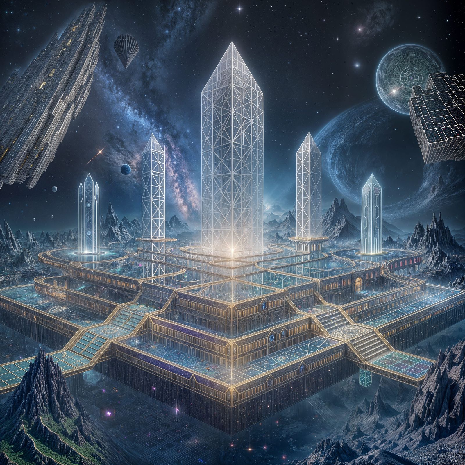 Ethereal Gemstone City in Deep Space