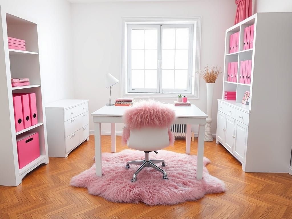 Modern Office Scene with Pink Accents and Natural Light