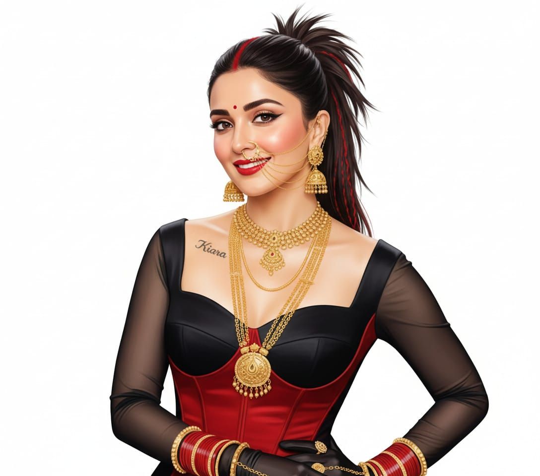 Elegant Bridal Look with Spiky Ponytail and Bold Makeup