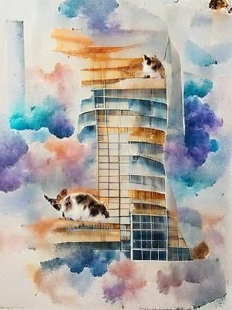 Woman in a Flowing Gown Sits on a Skyscraper's Edge in a Whi...