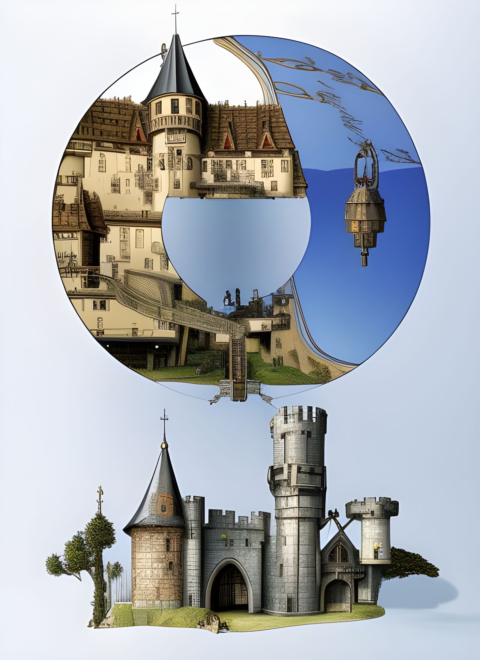 Medieval Castle Library of Knights, Ascending and Descending into Transverse Relativities of Realities; Surreal medieval...