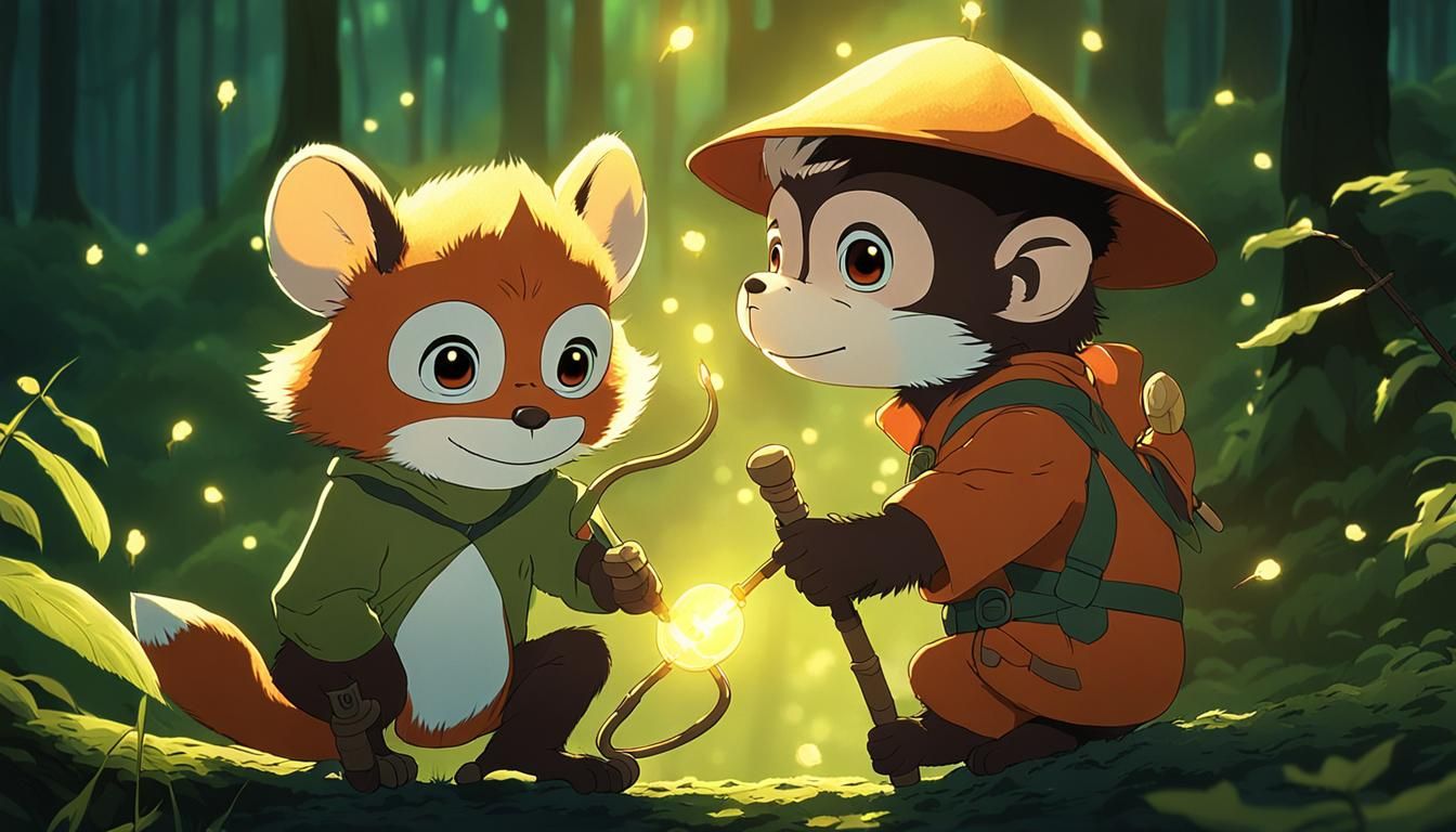 Surreal Forest Adventure in Vibrant Anime Style