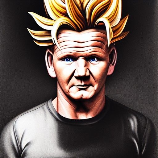 Surreal Hyperrealism Portrait of a Super Saiyan Gordon Ramsa...