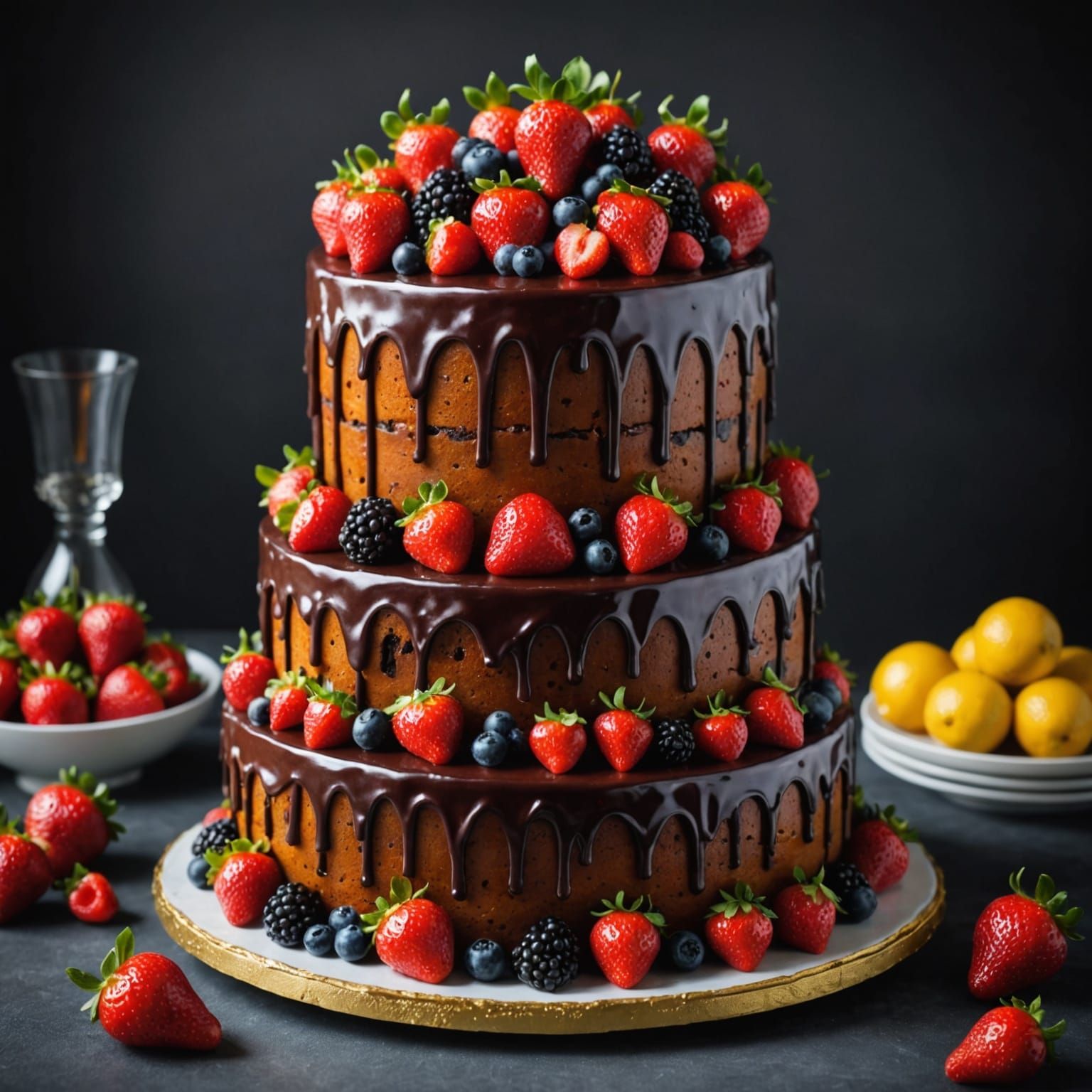 Hyperrealistic Multi-Tiered Fruit Cake Food Photography