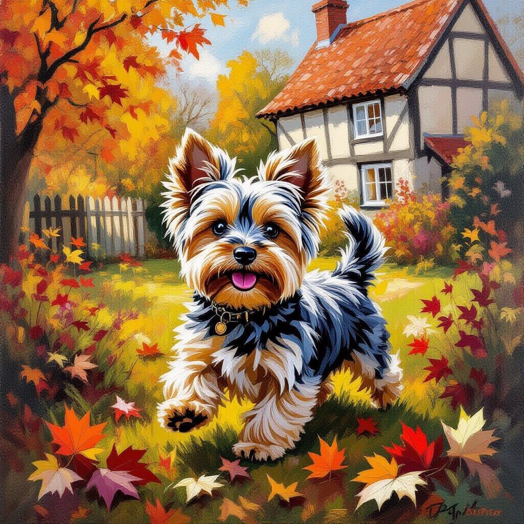 Yorkshire Terrier Pup in English Cottage Garden
